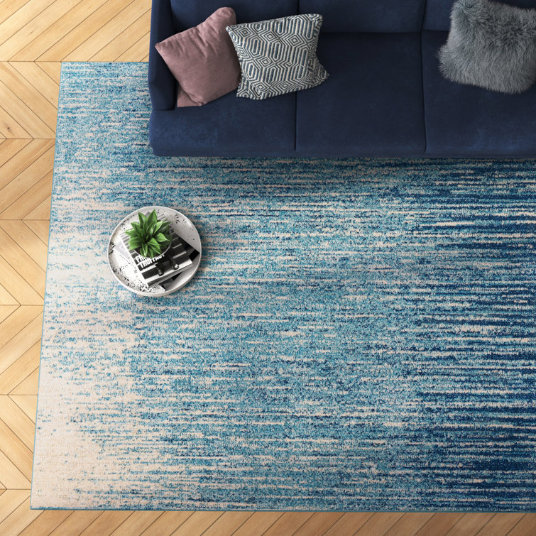 Mercury Row® Abbate Abstract Area Rug in Light Blue/Navy/Beige